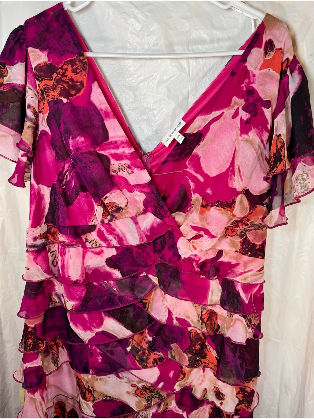 Fashion Bug Fuchsia & Pink Ruffled Floral Wrap Dress